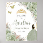 Poster Quinceañera Sage Green Floral Pampas Grasse Bienve (Devant)