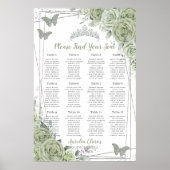 Poster Quinceañera Sage Green Floral Silver Seating Chart (Devant)