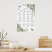 Poster Quinceañera Sage Green Floral Silver Seating Chart (Cuisine)