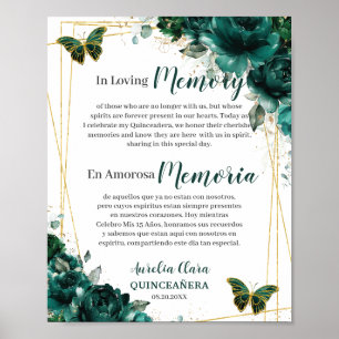 Poster Quinze Ans Fleuris Vert Émeraude En Souvenir Affec