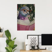 Poster Quirky Pigeon Reading in Bathroom Art Print Cheeky (Bureau à domicile)