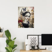 Poster Quirky Victorian Gothic Girl & Florals Londres (Bureau à domicile)