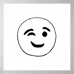Poster Quirky winking emoticon sketchy drawing