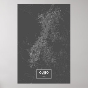 Poster Quito, Equateur (blanc sur le noir)