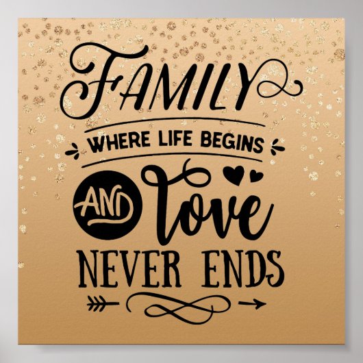 Poster Quote de famille Inspirationnelle Speckée Or (Devant)