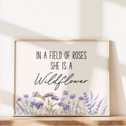 Poster Quote Fleur sauvage pourpre aquarelle horizontale