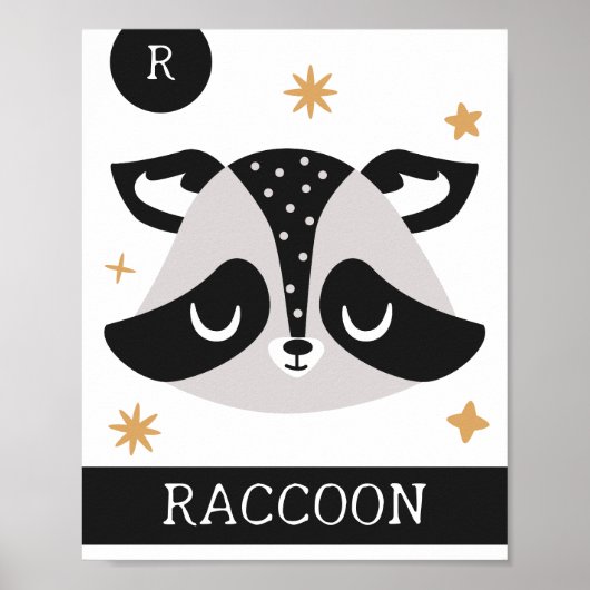Poster R est pour Raccoon, Nursery, Chambre, OEuvre mural (Devant)