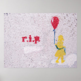 Poster r.i.p. stencil : fille avec le ballon rouge