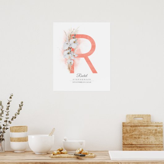 Poster R Lettre Monogramme Orchidées blanches et laiton d (Cuisine)