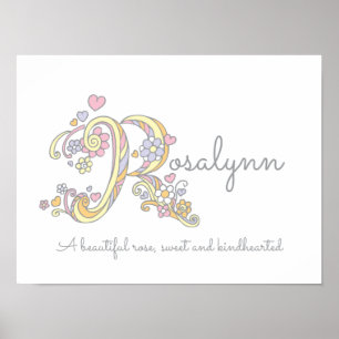 Poster R monogram art Rosalynn filles nom signifiant affi