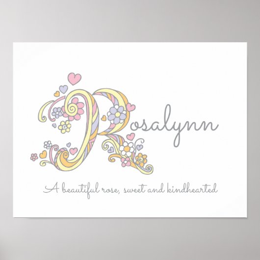 Poster R monogram art Rosalynn filles nom signifiant affi (Devant)