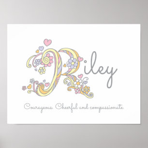 Poster R monogramme art Riley filles nom et signification