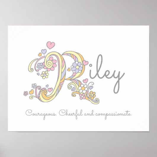 Poster R monogramme art Riley filles nom et signification (Devant)