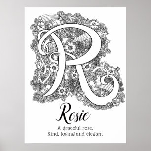 Poster R monogramme enchevêtrement art Nom de Rosie