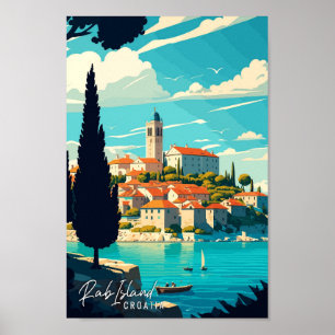 Poster Rab Island Croatie illustration d'art de voyage vi