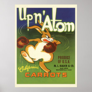 Poster Rabbit de boxe d'art Étiquette vintage, sur Carott