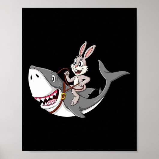 Poster Rabbit équitation requin Pâques Fun Boys Girls Kid (Devant)