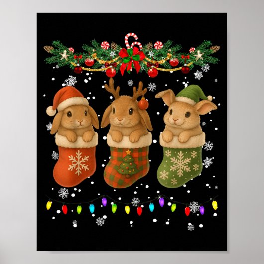 Poster Rabbit In Christmas Socks Lights Rabbit Xmas (Devant)