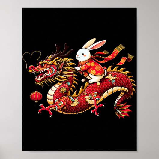 Poster Rabbit Ride Chinese Dragon Funny Mens Womens Happy (Devant)