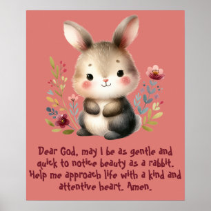 Poster Rabbit Woodland Enfants Prière chrétienne sur rose