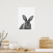 Poster Rabbit Woodland moderne Portrait noir blanc (Cuisine)