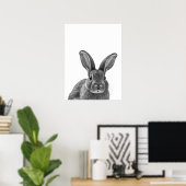 Poster Rabbit Woodland moderne Portrait noir blanc (Bureau à domicile)