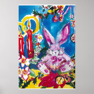 POSTER RABIT ROSE, BOUGIES DE NOËL ET HOLLYBERRIES