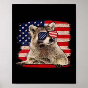 Poster Raccoon 4 juillet Drapeau Américain Sungles Funny 