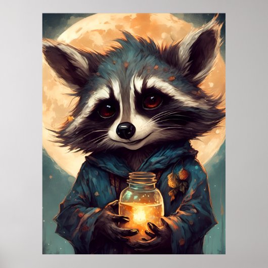 Poster Raccoon adorable avec une potion magique (Devant)