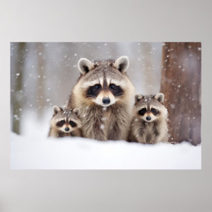 Poster Raccoon Animal Famille errant Nature