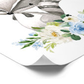 Poster Raccoon, Animaux Boisés, Boho, Fleurs Bleues (Coin)