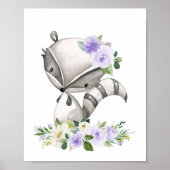 Poster Raccoon, Animaux De Bois, Boho, Fleurs Violettes (Devant)