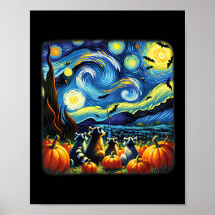 Poster Raccoon Automne Halloween Van Gogh Starry Night Pu