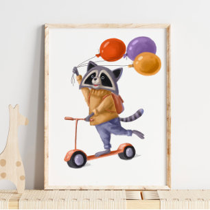 Poster Raccoon Balloons Print   Raccoon Wall Print