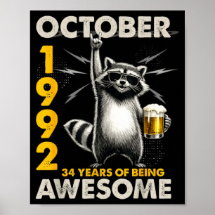 Poster Raccoon Beer 34e anniversaire octobre 1992 Vintage