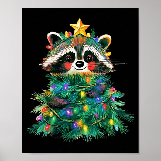 Poster Raccoon Christmas Tree Pajamas Girls Boys Xmas Lig (Devant)