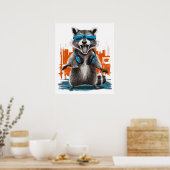 Poster Raccoon cool avec casque (Cuisine)