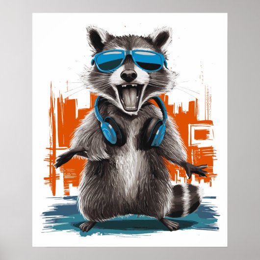 Poster Raccoon cool avec casque (Devant)