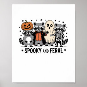 Poster Raccoon d'Halloween éffrayant et Feral Funny