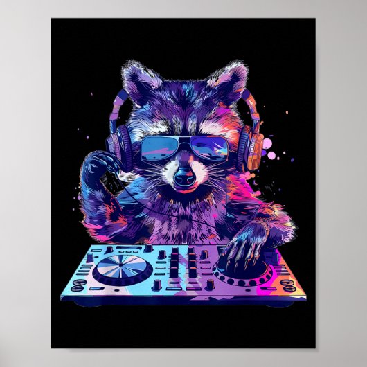 Poster Raccoon Dj Edm Techno House Music Funny Animal Lov (Devant)