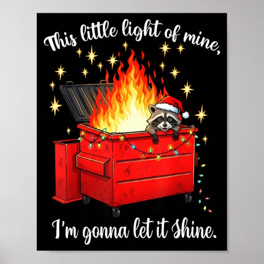 Poster Raccoon Dumpster Fire Christmas Lights Funny Racco (Devant)