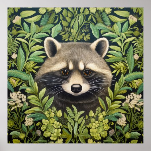 Poster Raccoon et feuillage de style Art nouveau (Devant)