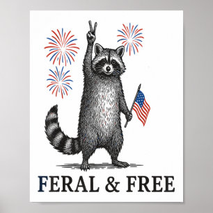 Poster Raccoon Feral Et Free, Raccoon Funny 4 juillet