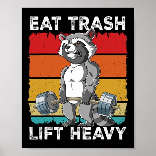 Poster Raccoon Gym Weight Training Manger Trash Lift Heav (Devant)