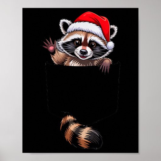 Poster Raccoon In Cket Funny Xmas Santa Hat Graphic (Devant)