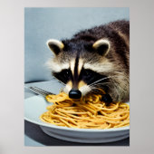 Poster Raccoon mangeant Spaghetti (Devant)
