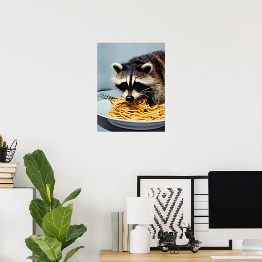 Poster Raccoon mangeant Spaghetti (Bureau à domicile)