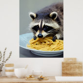 Poster Raccoon mangeant Spaghetti (Cuisine)