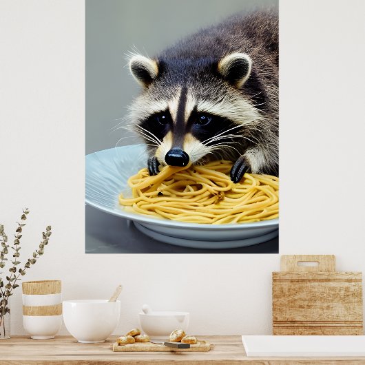 Poster Raccoon mangeant Spaghetti (Cuisine)