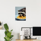 Poster Raccoon mangeant Spaghetti (Bureau à domicile)